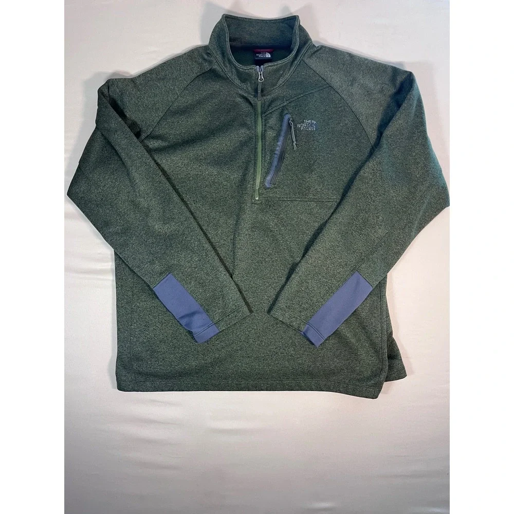 The North Face Mens Green Heather Quarter Zip Fleece Pullover Jacket Pocket XXL